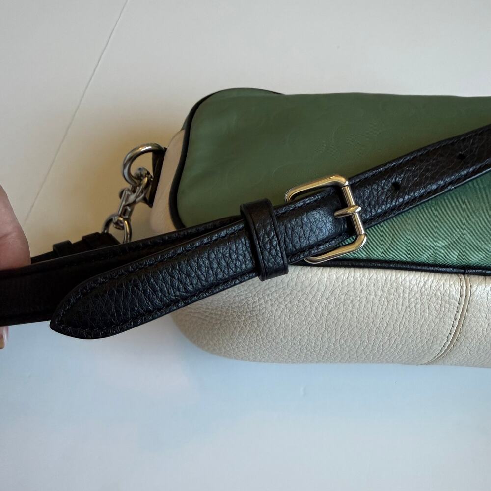 Coach Court Colorblock Crossbody Bag Green White Leather Nylon Signature - Picture 11 of 14